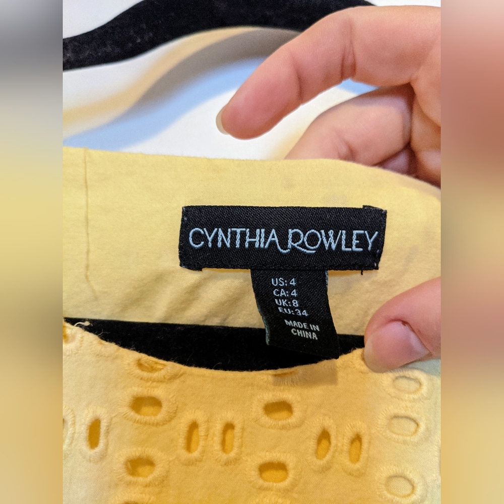 Cynthia Rowley Yellow Cotton Sleeveless Eyelet Sheath Dres sz 4 - Picture 8 of 13